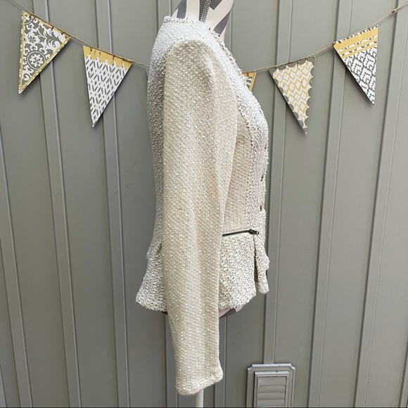 Anthropologie Cartonnier Looped Moto Jacket Looped Yarn Cream Peplum - Picture 4 of 13